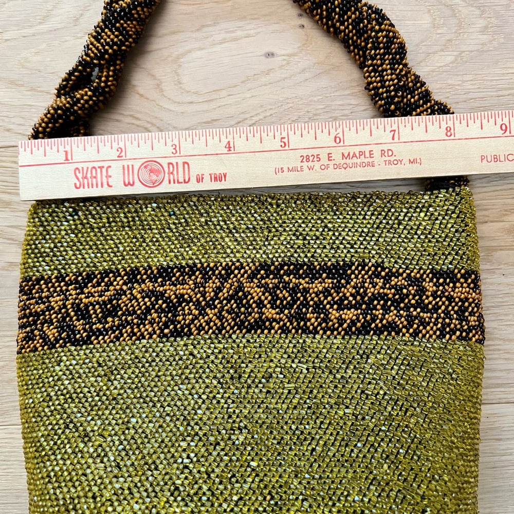Elegant Vintage Beaded Green and Brown Handbag - Picture 7 of 9